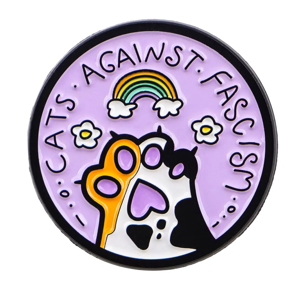 Cute Cats Against Fascism Rainbow Enamel Pin